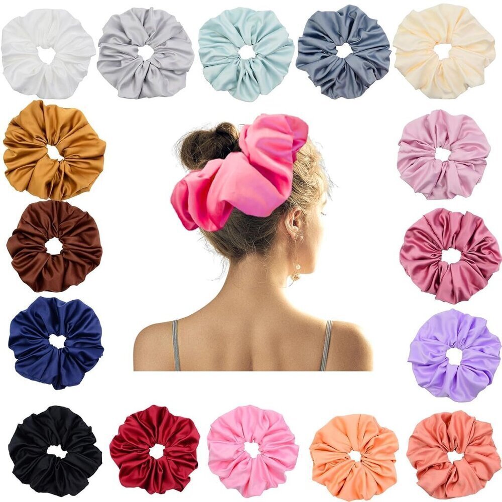 Large Satin Scrunchies 17 Pack Oversized Hair Ties for Thick Hair Stylish